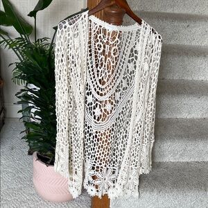 Rebellion Cream Boho Crochet Long sleeve Sweater Cardigan